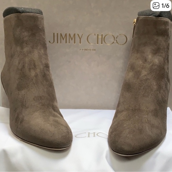 Jimmy Choo Taupe Mink Suede Boots - Picture 3 of 13
